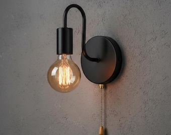 Nordic Industrial Wall Sconce with Pull Switch – Modern Wall Light Bedside Lamp for Hallway