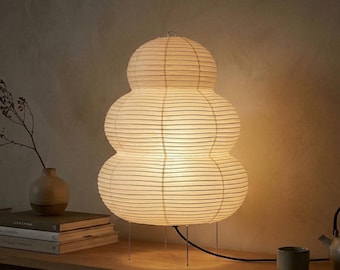 Handmade Paper Lantern Table Lamp – Akari Inspired Japandi Minimalist Desk Light