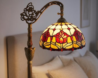 Lámpara de pie Tiffany floral de estilo vintage con cabezal giratorio – Lámpara vintage de vidrieras, lámpara de pie victoriana Art Nouveau