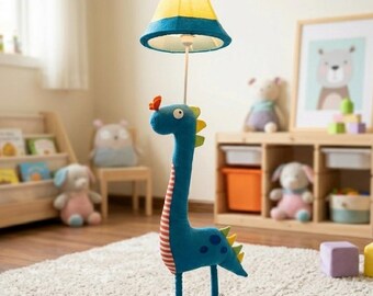 Plüsch Brontosaurus Stehlampe: verspielte Dinosaurier Stehleuchte fürs Kinderzimmer – Bezaubernde Kinderzimmer Deko mit biegbarem Körper