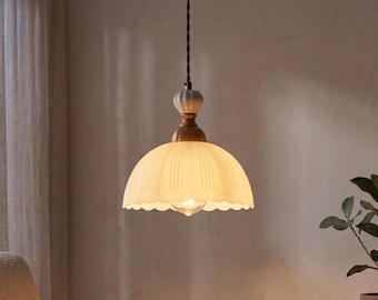 Nordic Modern Frosted Ribbed Glass Pendant Lamp – White Art Deco Ceiling Light Fixture