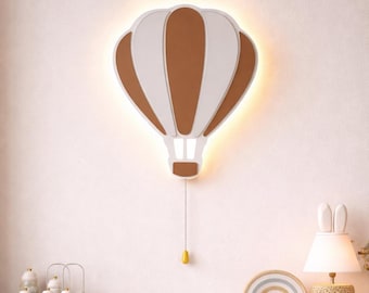 Hot Air Balloon Wall Lamp – Wood Body LED Night Light for Kids Room