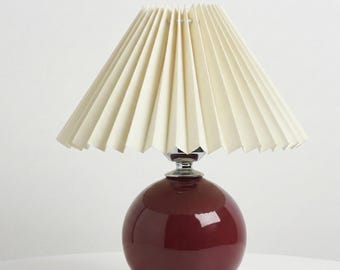 Vintage Pleated Table Lamp with Ceramic Base, Tricolor LED Bedside Night Light