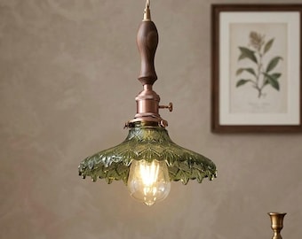 Retro Green Glass Pendant Lamp – Unique Modern Hanging Ceiling Lamp with Vintage Chandelier Design
