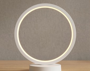 LED Ring Table Lamp – Modern Minimalist Brushed Nickel USB Desk Light