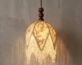Handmade Vintage Fabric Pendant Light – Classic Cloth Lampshade Hanging Ceiling Lamp