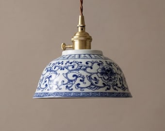 Blue White Ceramic Pendant Lamp – Minimal Modern Lighting with Copper Socket