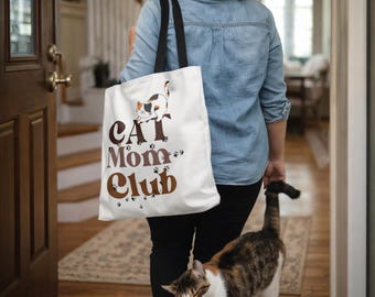 Cat Mom Club Tote Bag  Cute Cat Lover Market Bag  Everyday Shopper for Cat Moms and Pet Parents