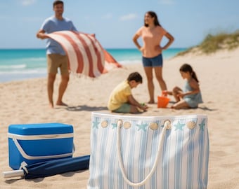 Summer Ocean Theme Oversized Beach Tote Bag With Rope Handle