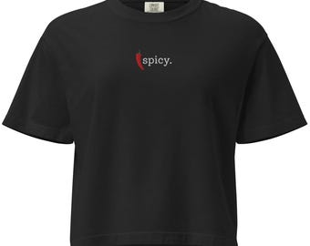 Spicy. Embroidered Chili Pepper T-Shirt, Women’s Comfort Color Boxy Tee, Fun Minimalist Embroidery