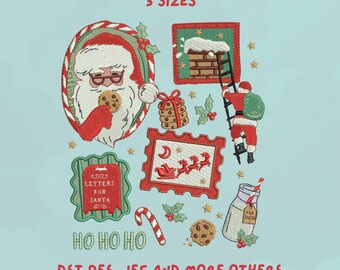 Santa Claus Christmas Embroidery Design | Cookies, Milk Embroidery Design | Letters for Santa Holiday Design | Trendy Embroidery Design