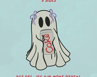 Funny Ghost with Diet Coke Embroidery Design | Halloween Soda Can Design | Spooky Season Trendy Design