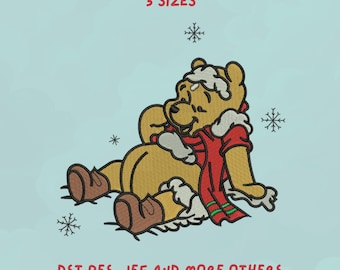 Winnie the Pooh in Winter Outfit Embroidery Design | Christmas Snow Bear Design | Cozy Holiday Trendy Design