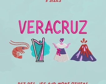 Veracruz Embroidery Design | Shrimp, Harp, Traditional Dress & Volcano Design | Mexico State Culture Trendy Embroidery Design