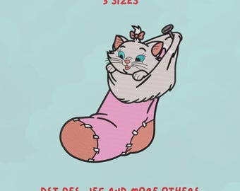 Cute Kitten in Christmas Stocking Embroidery Design | Holiday Cat | Christmas Baby Outfit, Pet-Lover Design | Trendy Embroidery Design