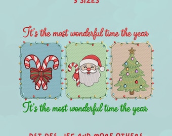 It’s the Most Wonderful Time of the Year Embroidery Design | Santa Candy Christmas Tree design | Holiday Trendy Embroidery design