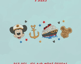Cruise Micky Mouse Trendy Disney Embroidery Design | Nautical Ship, Anchor, Captain Hat & Stars | Vacation Family Cruise
