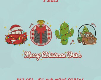 Merry Christmas Drive Embroidery Design | Cars Inspired Christmas Design | Holiday, Tow Truck Design | Festive Trendy Embroidery Design