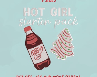 Hot Girl Starter Pack Embroidery Design | Dr Pepper Diet Bottle Design | Christmas Tree Cookie | Trendy Design