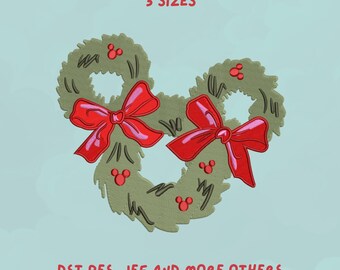 Christmas Wreath Embroidery Design | Holiday Bow Design | Festive Winter Wreath Trendy  Embroidery Design