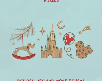 Disney Christmas Castle Embroidery Design | Pluto Ornament Design | Mickey Balloon, Cookie Holiday Trendy Embroidery Design