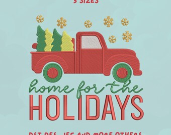 Home for the Holidays Embroidery Design | Vintage Red Truck with Christmas Trees Design | Holiday Farmhouse Trendy Embroidery Design