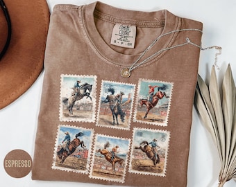 Western Comfort Colors Graphic Tee, Vintage Rodeo Stamp Shirt, Rodeo Shirt, Bucking Horse, Western Cowboy Crewneck, Country Cowgirl Shirt