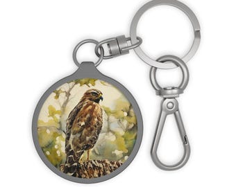 Wildlife Charms: Hawk  Illustration Keyring Tag | Watercolor Hawk Keychain