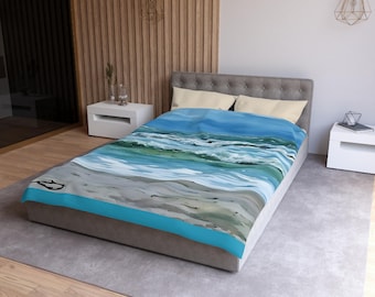 Capa de edredom de microfibra estilo praia | Roupa de cama costeira, estampa litorânea