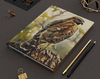 Cuaderno de tapa dura de halcón de hombros rojos / Ilustración de aves, cuaderno de naturaleza