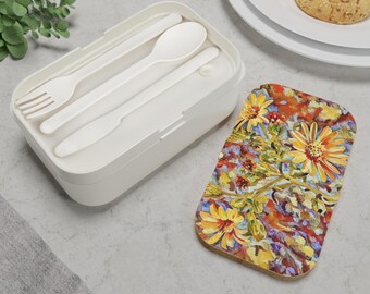 Watercolor Daisies Bento Lunch Box | Floral Spring Design