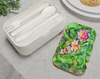 Butterfly on Pink Lantana Bento Lunch Box | Floral Nature Print