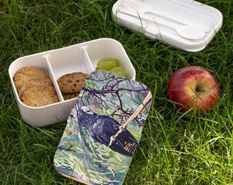 Black Cockatoo Illustration Bento Lunch Box | Bird Art, Nature Scene