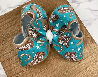 Turquoise Cowboy Boots and Horseshoe Twisted Boutique Bow