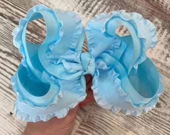 Light Blue Twisted Boutique Bow with Ruffles