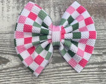 Pink & Green checkered 5” bow