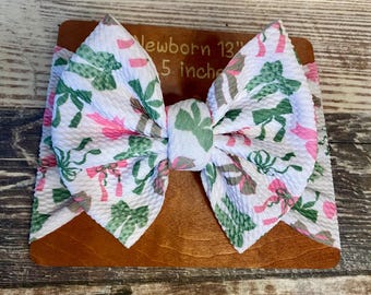 Pink & green bow print bow style head wrap