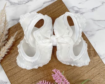 White Twisted Boutique Bow with Ruffles