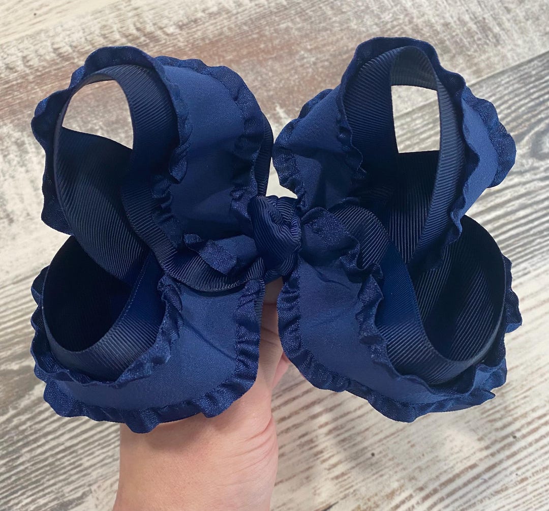 Navy Blue Twisted Boutique Bow With Ruffles - Etsy