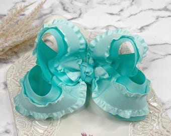 Aqua Twisted Boutique Bow with Ruffles