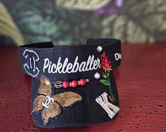 Embellished Visor: Custom 'Pickleballer' Design, Adjustable Strap