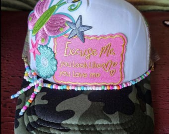 Embellished Camo Baseball Cap, Iron-On Patches, One-of-a-Kind