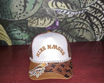 Custom A-Frame Snapback Hat: Brown Embellished Baseball Cap