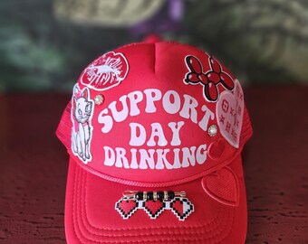 Custom Embellished Snapback Hat: 'Support Day Drinking' A-Frame Cap