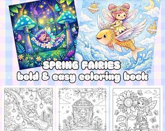 Cozy spring fairies coloring pages, simple and bright drawings, relaxing coloring pages for adults and children (download PDF)