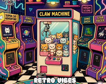 Libro para colorear con un estilo retro, atrevido y sencillo, 31 páginas para colorear kawaii retro, libro digital para colorear con una estética nostálgica y adorable de los años 80 y 90 (PDF).