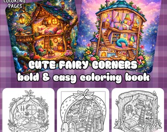 Cozy fairy house coloring pages, simple and bright drawings, relaxing coloring pages for adults and children (download PDF)