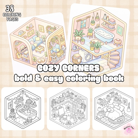 Cozy corners coloring pages, 38 charming home scenes to help you relax,cute printable coloring pages for adults and children (Download PDF)