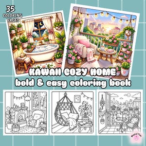 かわいい居心地の良い家の塗り絵、35のかわいいヒュッゲなインテリアシーン、リラックスできる塗り絵、居心地の良い部屋の装飾、大人とティーンの塗り絵（PDFをダウンロード）