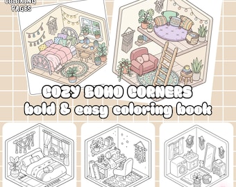 Cozy boho corners coloring pages,39 charming home scenes to help you relax,cute printable coloring pages for adults and childrenDownload PDF